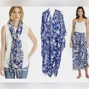 Michael Stars Blue Ikat Print Ruana Wrap Scarf One Size Cover Up Beach Resort